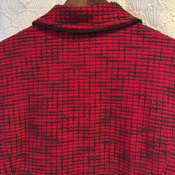 St. John Black Label Red Black Tweed Knit Button Down Blazer Jacket Size 12 USA - Picture 13 of 14